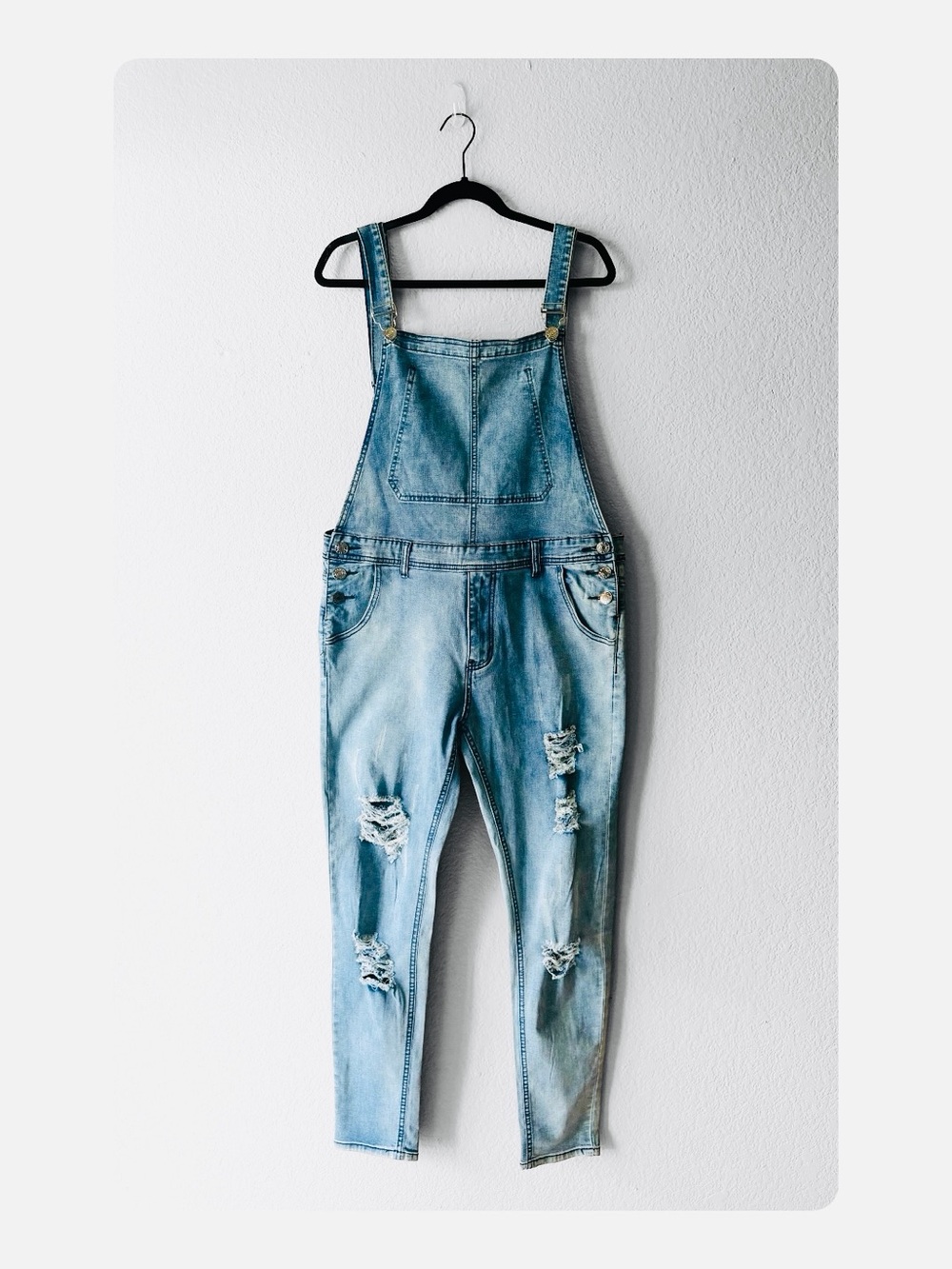 ★ Vintage Standard Classic Distressed Denim Fashion Forward Overalls Blue XL ★